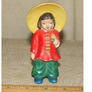 Vintage Occupied Japan Oriental Girl Figurine, Asian, Porcelain Bisque, Colorful
